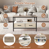 JOIVI 2-Tier Coffee Table with Storage Shelf and 2 Drawers, 31.5" Rectangular Center Table Wood Top for Living Room