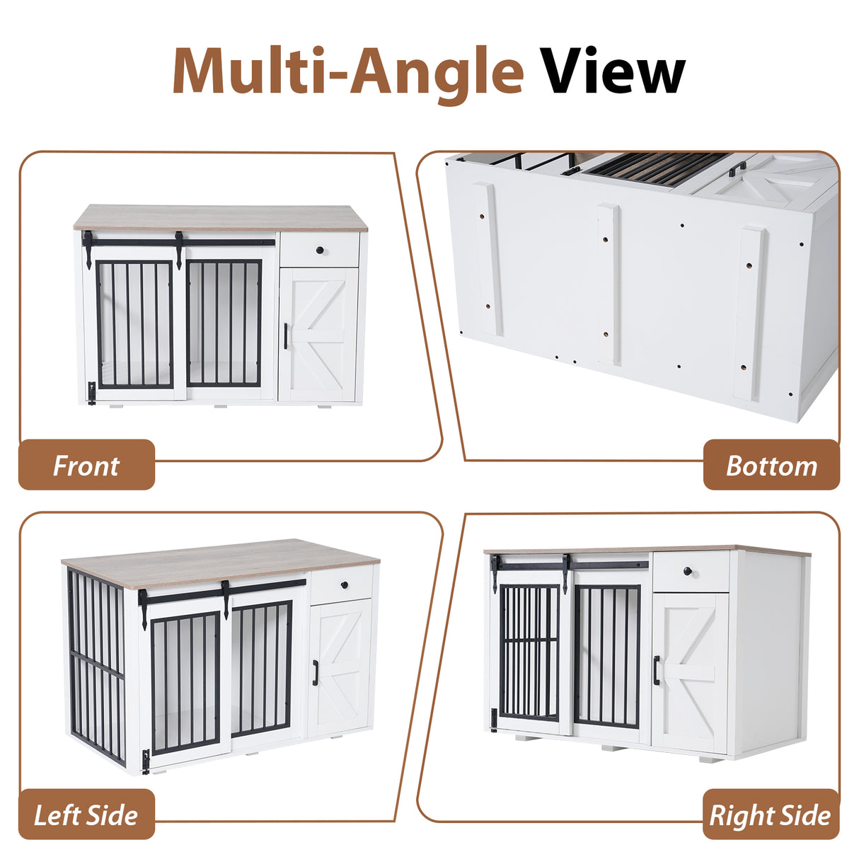 JOIVI 44" Dog Crate Furniture with Sliding Barn Door, Wooden Dog Kennel with Drawer and Storage Cabinet