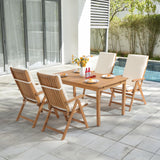 Folding Patio Dining Chair Set of 4, Outdoor Acacia Wooden Reclining Chair w/Armrest & Removeable Cushion, FSC Certified Wood No Assembly