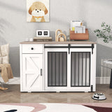 JOIVI 44" Dog Crate Furniture with Sliding Barn Door, Wooden Dog Kennel with Drawer and Storage Cabinet