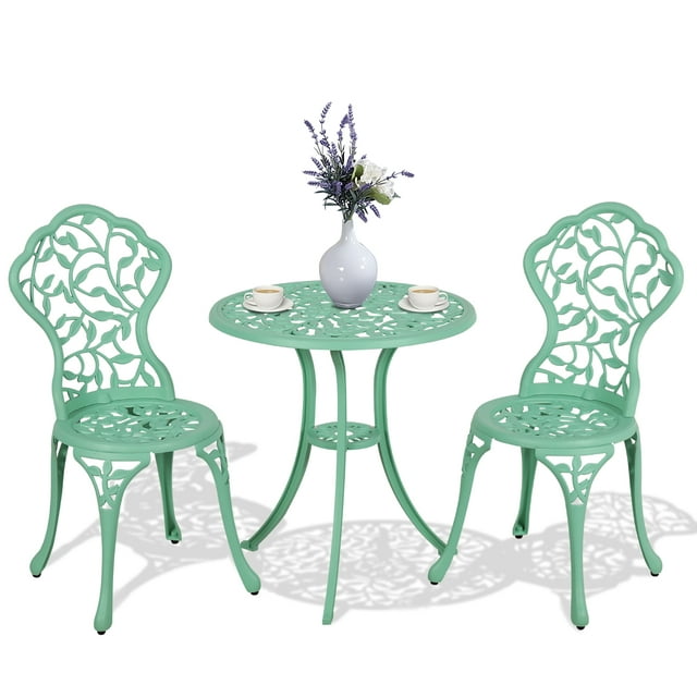 JOIVI Patio Bistro Table Set, 3 Piece Outdoor Rust-Resistant Cast Aluminum Dinning Retro Table and Chair, Mint