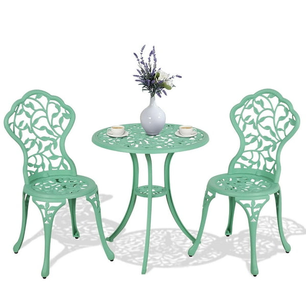 JOIVI Patio Bistro Table Set, 3 Piece Outdoor Rust-Resistant Cast Aluminum Dinning Retro Table and Chair, Mint