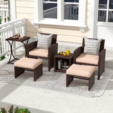 6 Piece Patio Wicker Furniture Set, Rattan Outdoor Chairs, with Cushioned Ottoman, Resin Nesting Table, Modern Design