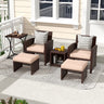 6 Piece Patio Wicker Furniture Set, Rattan Outdoor Chairs, with Cushioned Ottoman, Resin Nesting Table, Modern Design