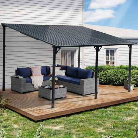 JOIVI 8' x 10' Outdoor Lean to Gazebo, Hardtop Wall Mounted Gazebo with Sloping Roof, Awnings for Patio with All-Iron Frame, Pergolas for Patio, Backyard, Deck