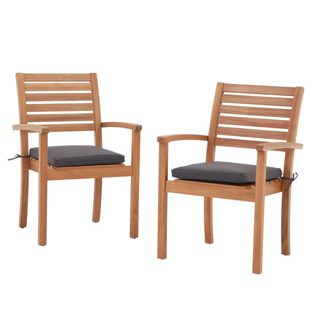 Stackable Outdoor Dining Chairs, Patio Acacia Wooden Chairs with Cushions, Heavy Duty FSC Certified Wood, Set of 2