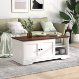 JOIVI 47'' Farmhouse Coffee Table with Storage & 4 Sliding Barn Doors, Modern Rustic Vintage Living Room Table with Adjustable Shelves, White