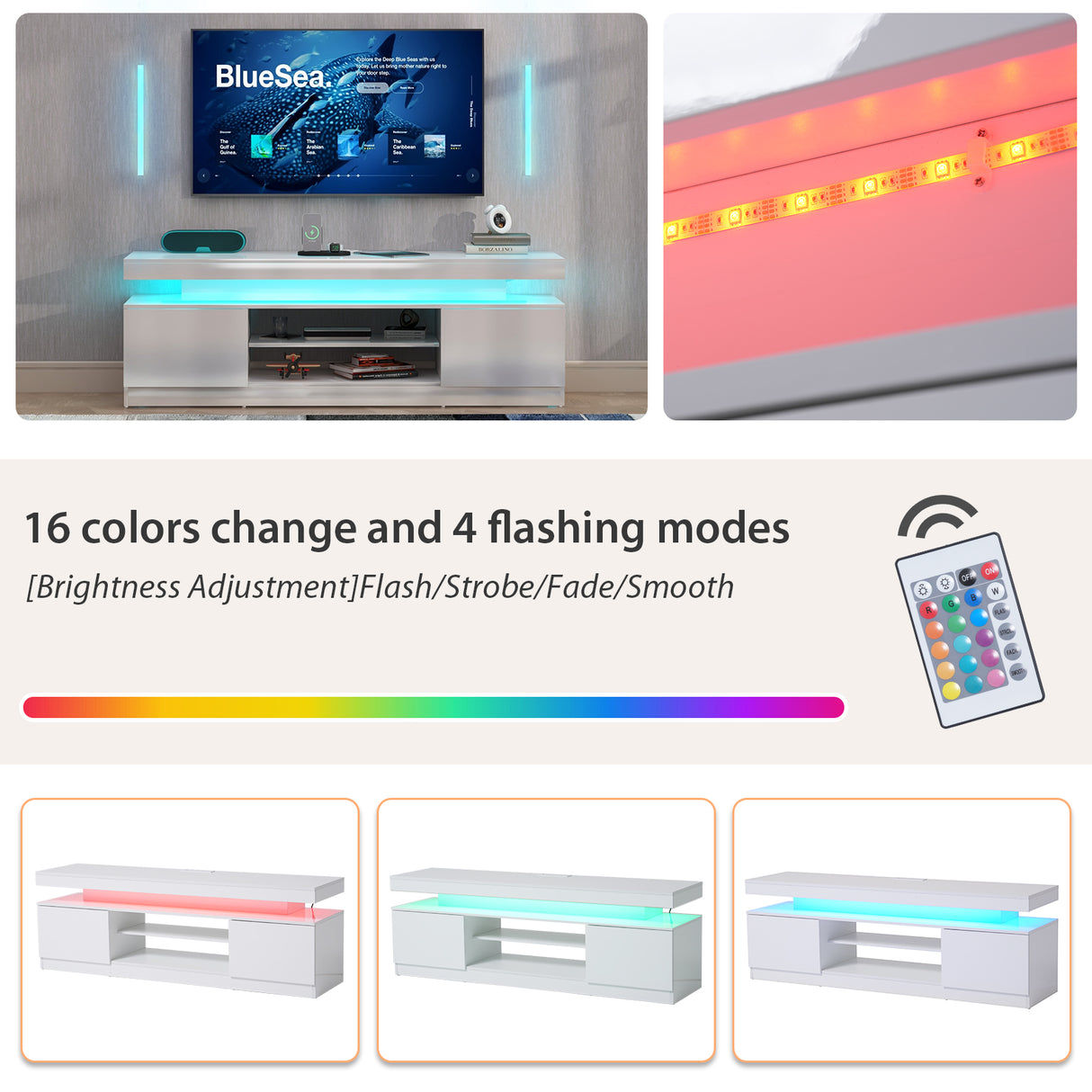 JOIVI LED TV Stand with Power Outlets, Modern High Gloss Entertainment Center for TVs Up to 75", TV Media Console with Storage