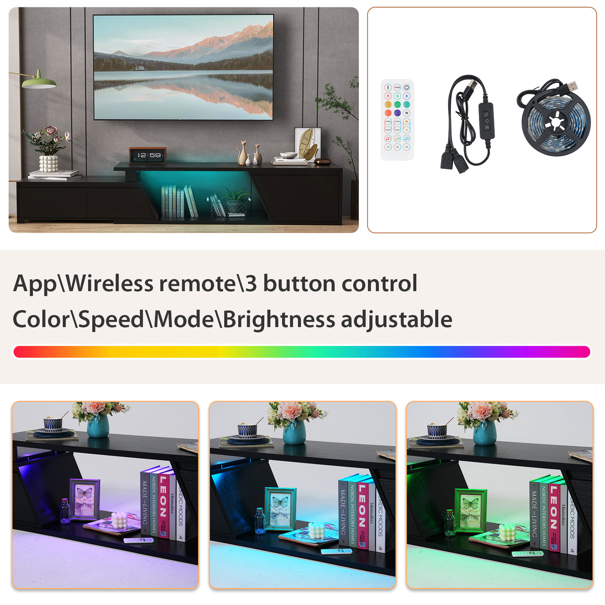JOIVI Extendable LED TV Stand, Modern Entertainment Center with 2 Drawers, Sliding Tabletop Media Console with Storage Cabinet for Living Room