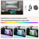 JOIVI Extendable LED TV Stand, Modern Entertainment Center with 2 Drawers, Sliding Tabletop Media Console with Storage Cabinet for Living Room