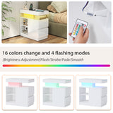 JOIVI LED Nightstand with Charging Station, 2-Drawers High Gloss Bedside Table, Modern End Side Table with LED Lights