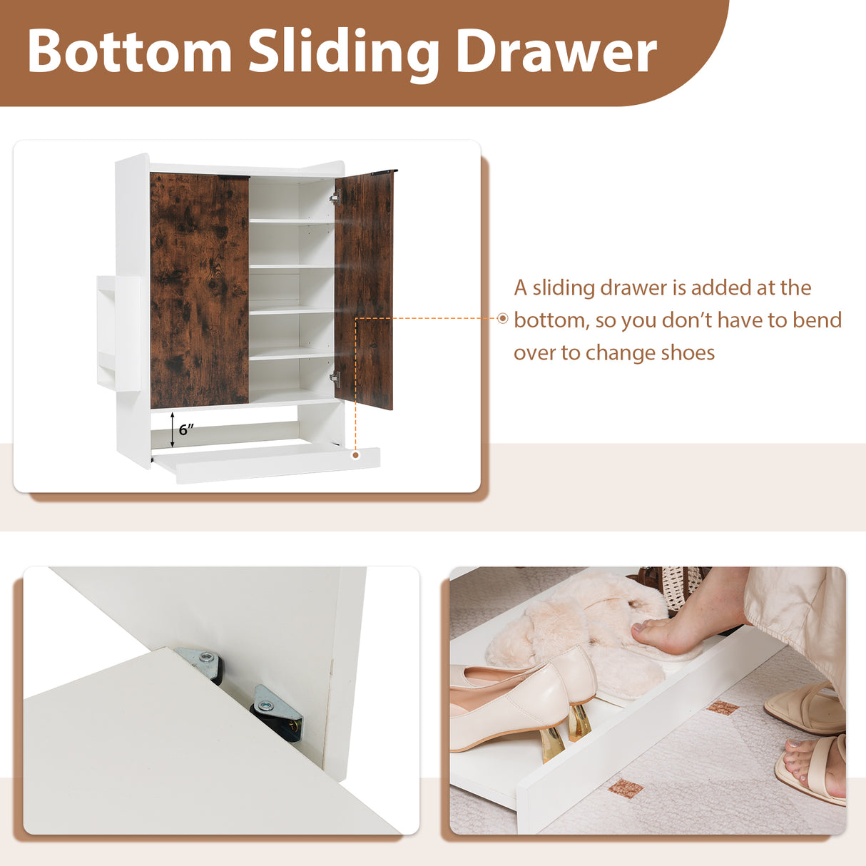 JOIVI Shoe Storage Cabinet with Sliding Drawer, Shoe Organizer Cabinet with 4 Removable Shelves, Freestanding Hidden Shoe Organizer for Entryway Hallway