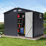 JOIVI 8 x6 FT Outdoor Storage Shed with Window, Galvanized Metal Steel Weather Resistant Garden Shed