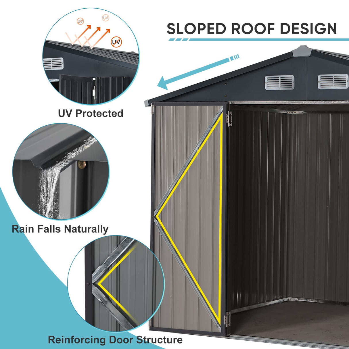 JOIVI 8 x6 FT Outdoor Storage Shed with Window, Galvanized Metal Steel Weather Resistant Garden Shed
