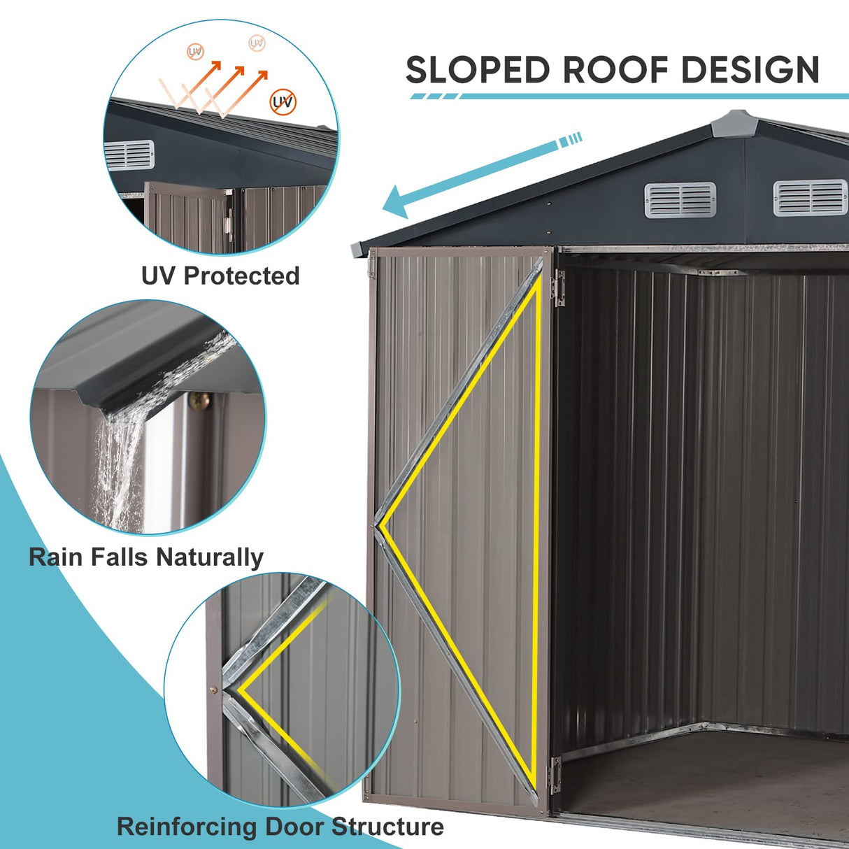 JOIVI 8 x6 FT Outdoor Storage Shed with Window, Galvanized Metal Steel Weather Resistant Garden Shed