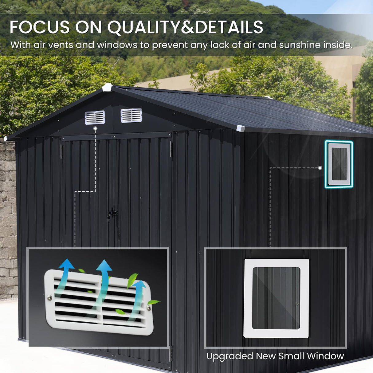 JOIVI 8 x6 FT Outdoor Storage Shed with Window, Galvanized Metal Steel Weather Resistant Garden Shed