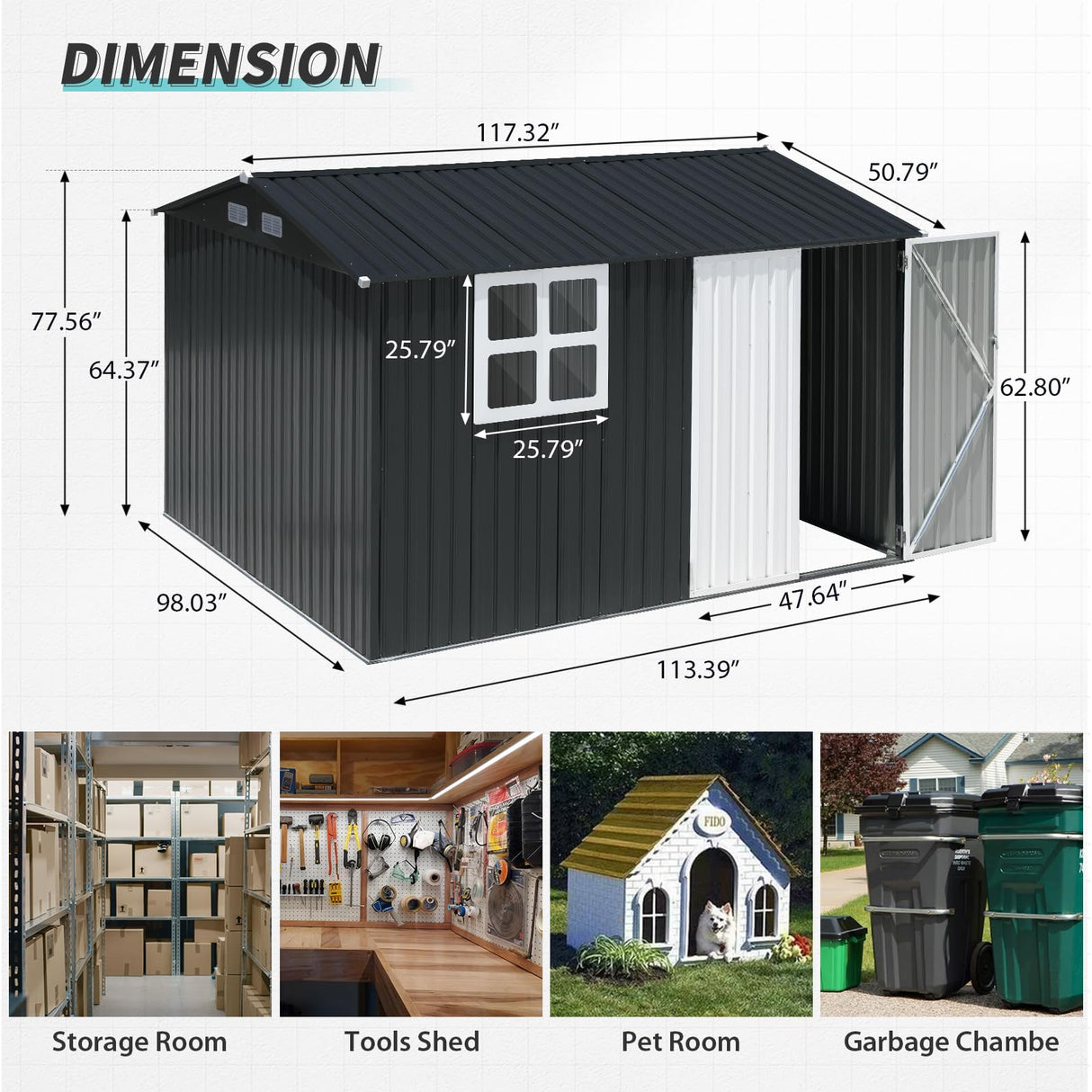 JOIVI Outdoor Storage Shed with Large Window, Patio Galvanized Metal Steel Garden Shed for Bike, Garbage Can, Lawnmower, Tool Storage Shed W/Lock