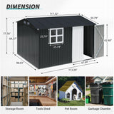 JOIVI Outdoor Storage Shed with Large Window, Patio Galvanized Metal Steel Garden Shed for Bike, Garbage Can, Lawnmower, Tool Storage Shed W/Lock