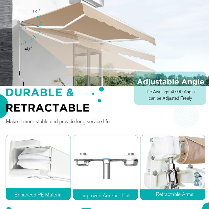 JOIVI Patio Awning Retractable Fully Assembled Manual Commercial Grade Window Door Sunshade Shelter Balcony Deck Canopy