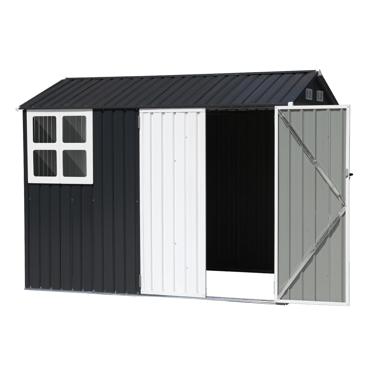 JOIVI Outdoor Storage Shed with Large Window, Patio Galvanized Metal Steel Garden Shed for Bike, Garbage Can, Lawnmower, Tool Storage Shed W/Lock