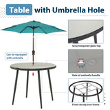 JOIVI 5-Piece Outdoor Patio Dining Set with Rattan Dining Chairs for 4-Person & Tempered Glass Table, 2.16” Umbrella Hole