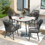 JOIVI 5-Piece Outdoor Patio Dining Set with Rattan Dining Chairs for 4-Person & Tempered Glass Table, 2.16” Umbrella Hole