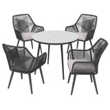 JOIVI 5-Piece Outdoor Patio Dining Set with Rattan Dining Chairs for 4-Person & Tempered Glass Table, 2.16” Umbrella Hole
