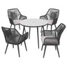 JOIVI 5-Piece Outdoor Patio Dining Set with Rattan Dining Chairs for 4-Person & Tempered Glass Table, 2.16” Umbrella Hole