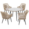 JOIVI 5-Piece Outdoor Patio Dining Set with Rattan Dining Chairs for 4-Person & Tempered Glass Table, 2.16” Umbrella Hole