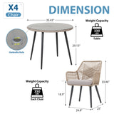 JOIVI 5-Piece Outdoor Patio Dining Set with Rattan Dining Chairs for 4-Person & Tempered Glass Table, 2.16” Umbrella Hole