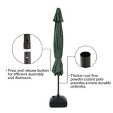 11' Outdoor Patio Table Market Umbrella with Water or Sand Self-Filled Black Square Base Stand, 8 Steel Ribs and Crank