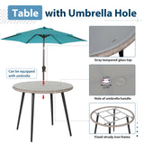 JOIVI 5-Piece Outdoor Patio Dining Set with Rattan Dining Chairs for 4-Person & Tempered Glass Table, 2.16” Umbrella Hole