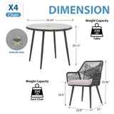 JOIVI 5-Piece Outdoor Patio Dining Set with Rattan Dining Chairs for 4-Person & Tempered Glass Table, 2.16” Umbrella Hole