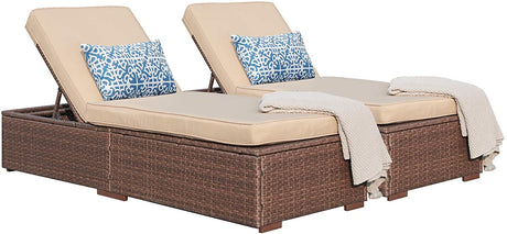 JOIVI 2 PCS Outdoor Patio Ottoman with Thick Cushions,Brown - JOIVI