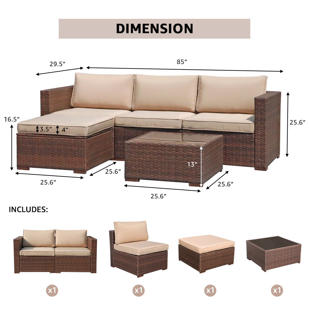 JOIVI 2 PCS Outdoor Patio Ottoman with Thick Cushions,Brown - JOIVI