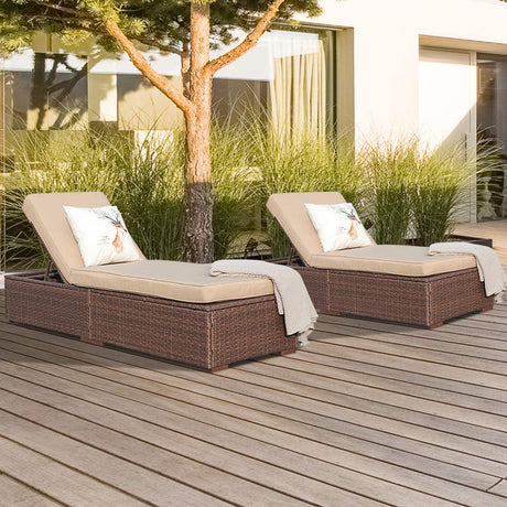 JOIVI 2 PCS Outdoor Patio Ottoman with Thick Cushions,Brown - JOIVI