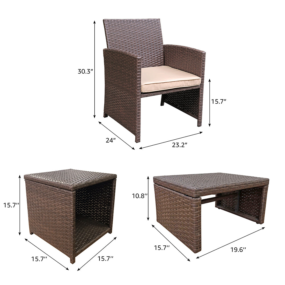 JOIVI 2 PCS Outdoor Patio Ottoman with Thick Cushions,Brown - JOIVI