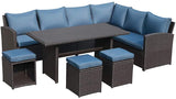 7 PCS PE Rattan Dining Set with Aluminium Table navy