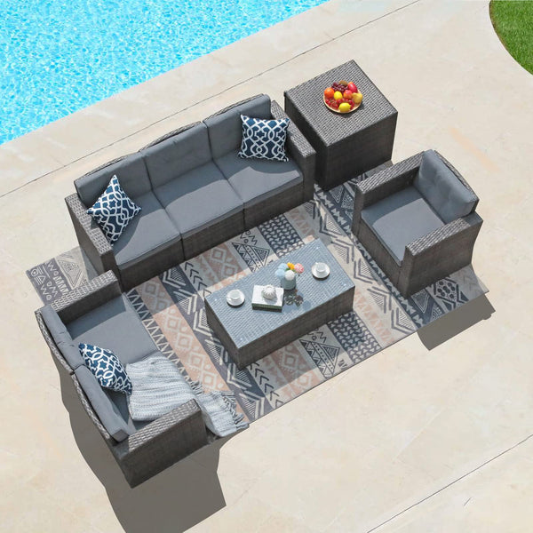 JOIVI Outdoor Furniture Set, 8 Piece Patio Wicker Sectional Patio Furniture with Storage Box, Gray