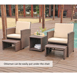 JOIVI 2 PCS Outdoor Patio Ottoman with Thick Cushions,Brown - JOIVI