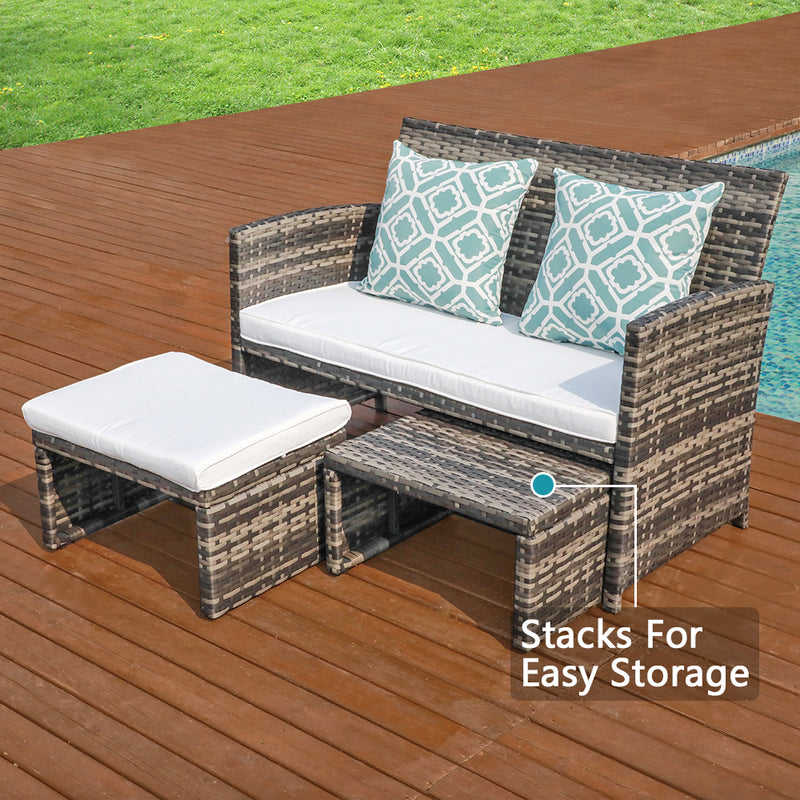 JOIVI 2 PCS Outdoor Patio Ottoman with Thick Cushions,Brown - JOIVI