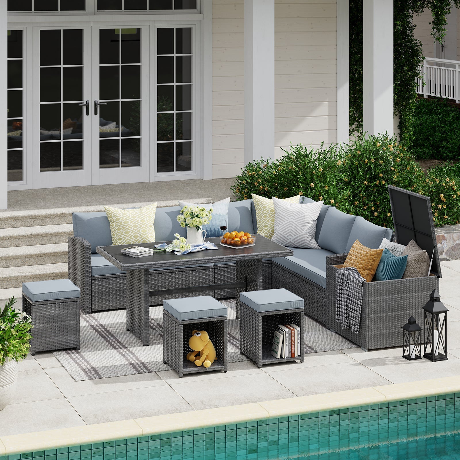 JOIVI 8 Pieces Wicker Patio Dining Sectional Conversation Sofa Set wit