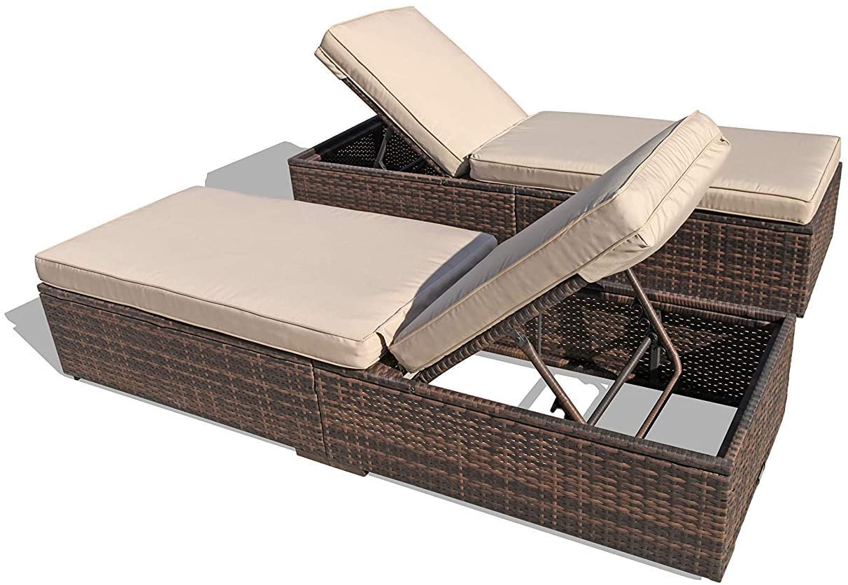  Adjustable Wicker Chaise Lounge turqoise