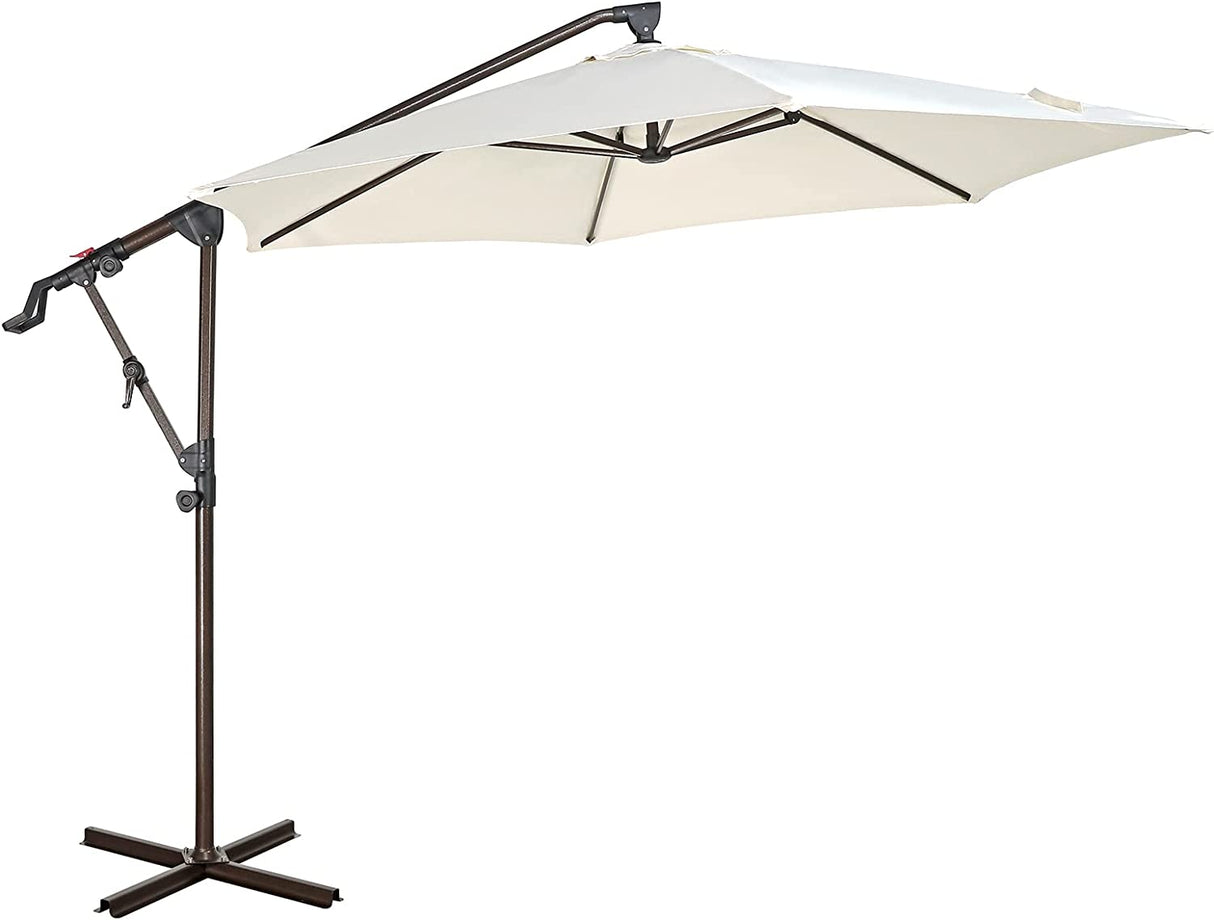 10ft Offset Hanging Patio Umbrella, Outdoor Cantilever Aluminum Umbrella with 360° Rotation, Crank and Tilt System, Cream White