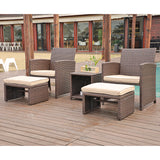 JOIVI 2 PCS Outdoor Patio Ottoman with Thick Cushions,Brown - JOIVI