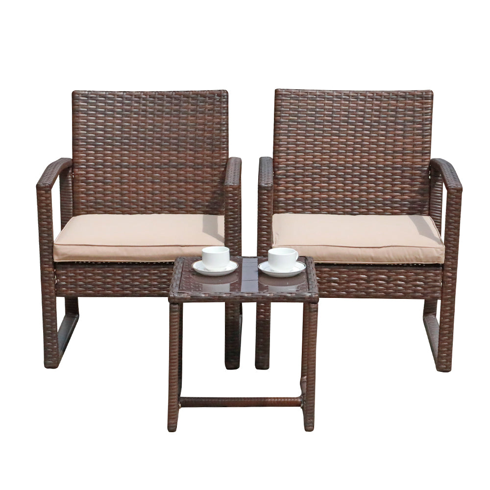 JOIVI 2 PCS Outdoor Patio Ottoman with Thick Cushions,Brown - JOIVI