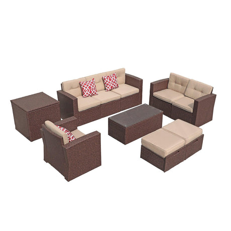 JOIVI 2 PCS Outdoor Patio Ottoman with Thick Cushions,Brown - JOIVI