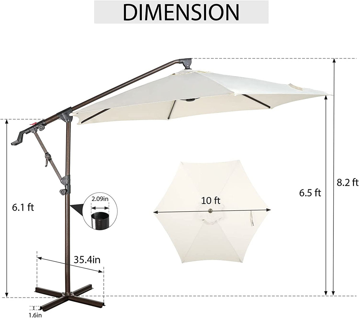 10ft Offset Hanging Patio Umbrella, Outdoor Cantilever Aluminum Umbrella with 360° Rotation, Crank and Tilt System, Cream White