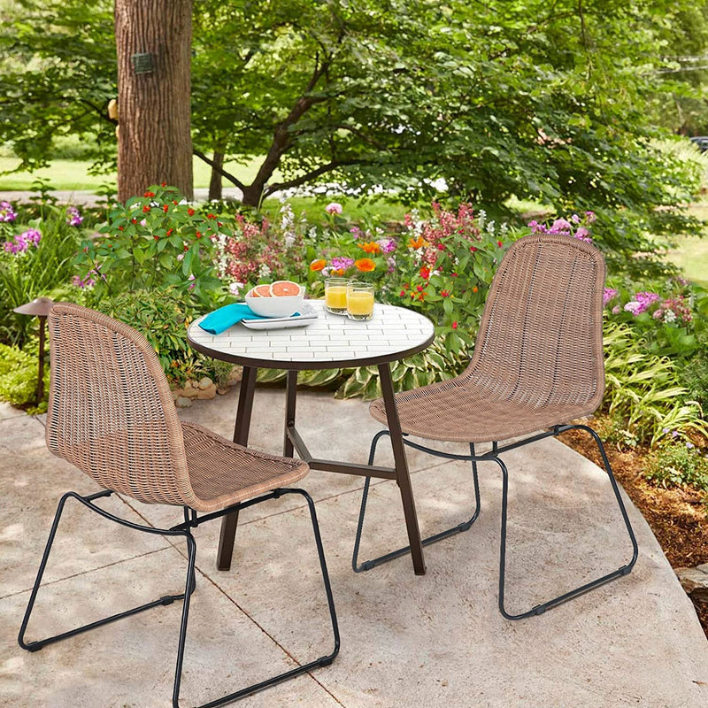 JOIVI Outdoor Wicker Chairs Set of 2, Patio Dining Armless Chairs with Curved Back for Outside Lawn, Garden, Backyard,