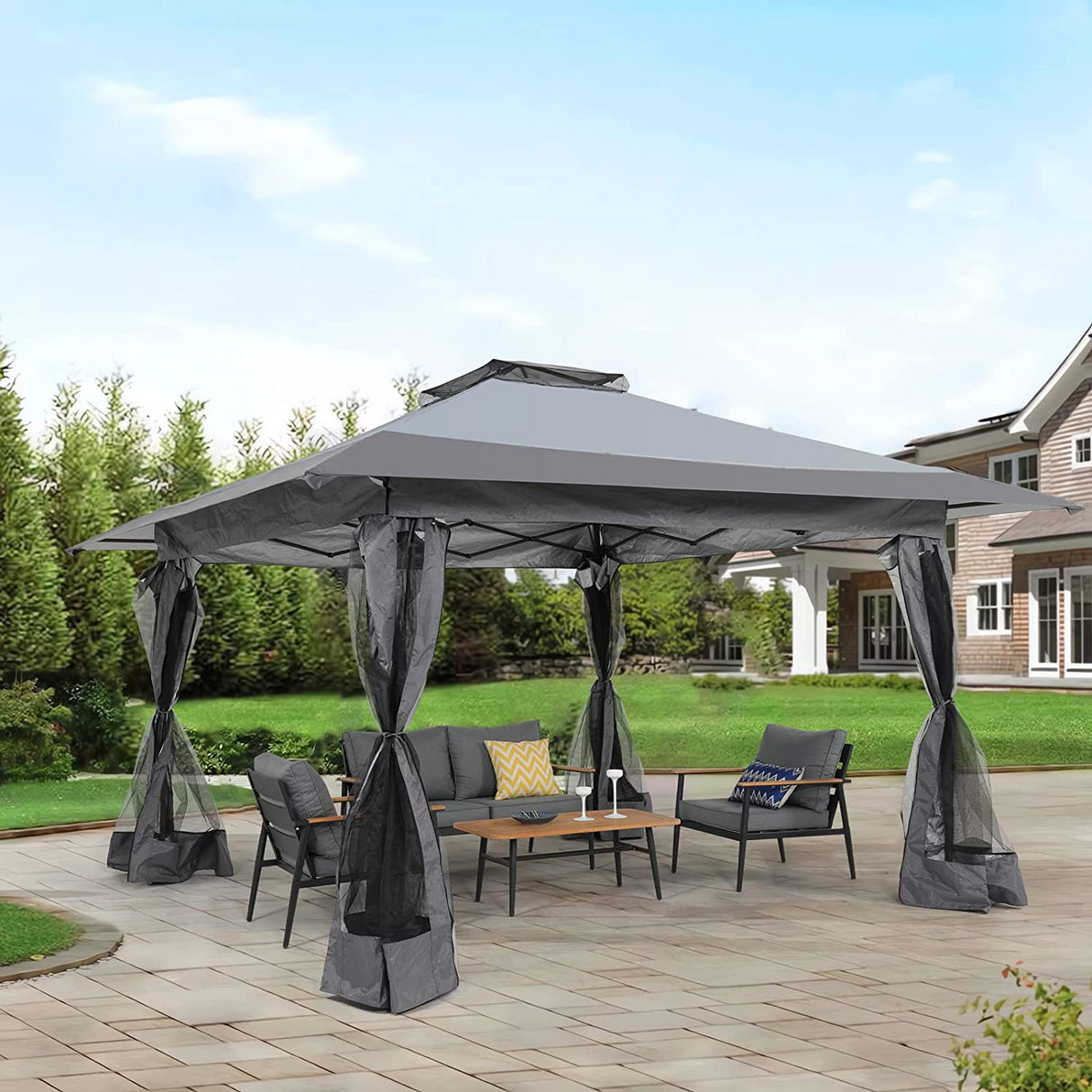 13’x13’ Pop Up Gazebo, Outdoor Canopy Tent Shade with Metal Frame Mosquito Netting